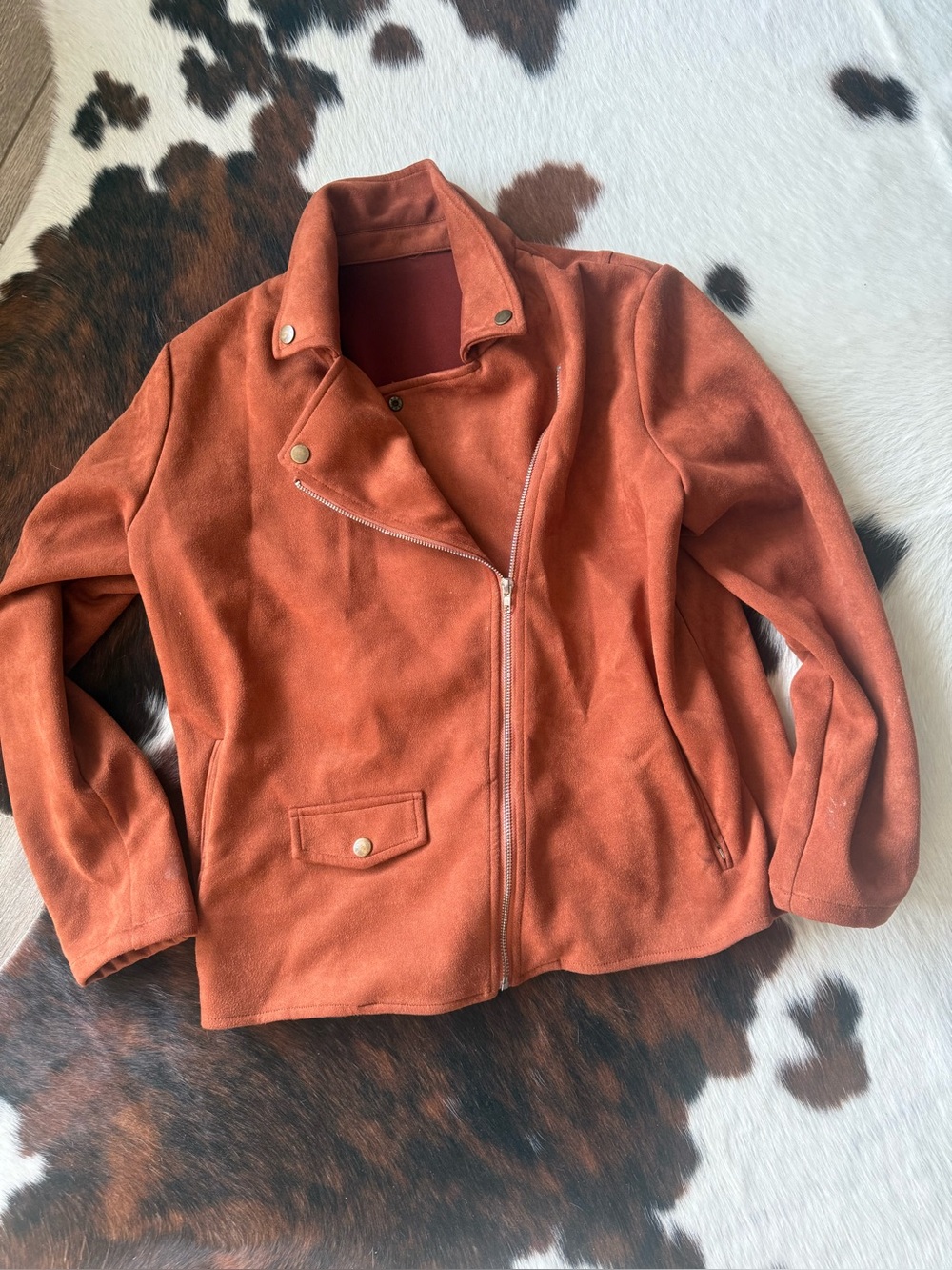 Rust Suede-Look Moto Jacket - Women's Cozy Layer